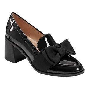 Bandolino Women's Korrar Bow Stacked Block Heel Loafers Black Patent Size 12